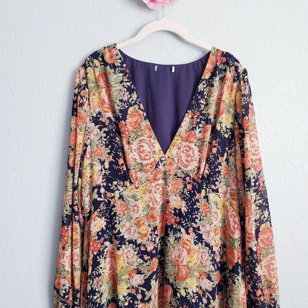 Baltic Born Bowman Navy Floral Deep V Long Sleeve Maxi Dress - Picture 3 of 5